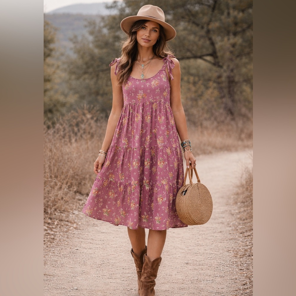 April Cornell Floral Rose/Lilac Midi Dress